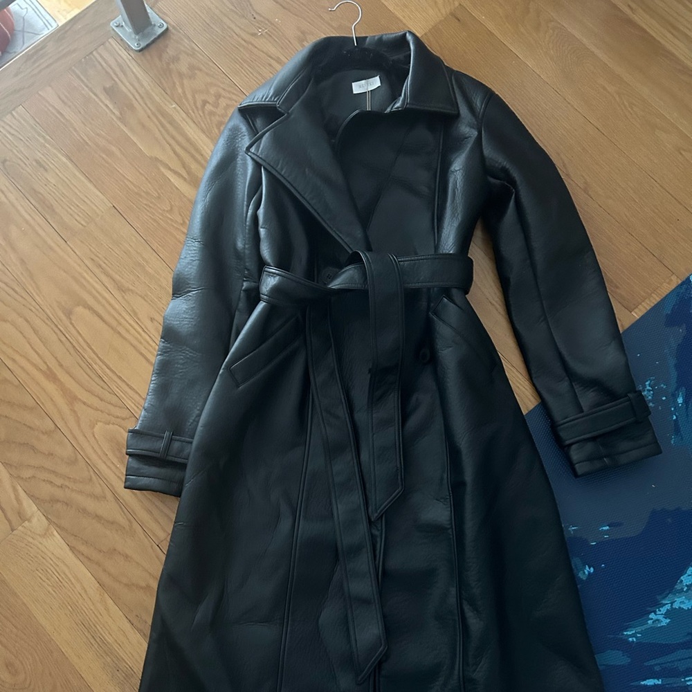Meshki Faux Leather Trench brand new